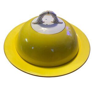 Antique Royal Worcester Porcelain Vegetable Cloche Yellow & White With Gold Acce